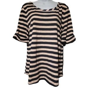 EUC Talbots Large Tops Short Sleeve Pink Black Silver Knit Striped Tee Cotton